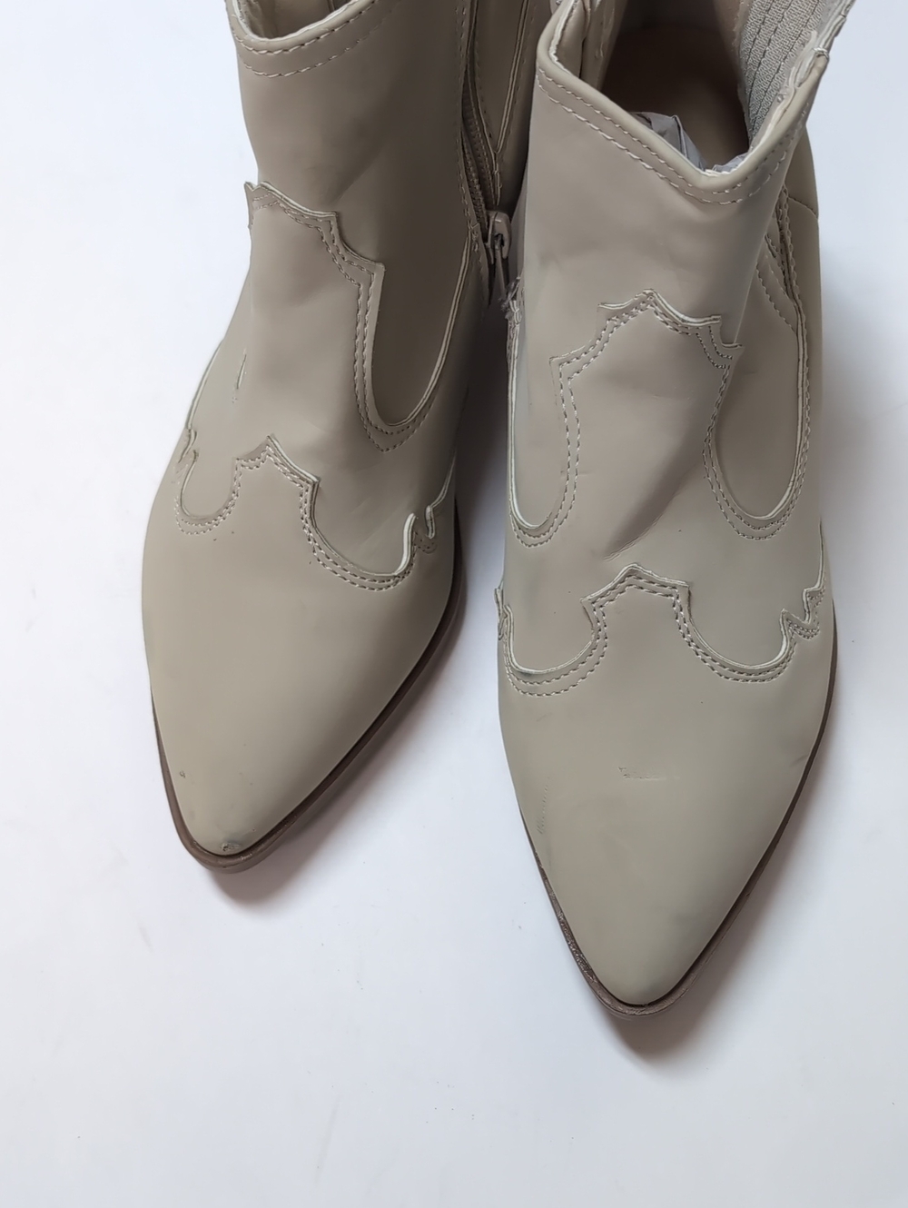 Sugar Pointed Toe Western Ankle Boots in Light Taupe